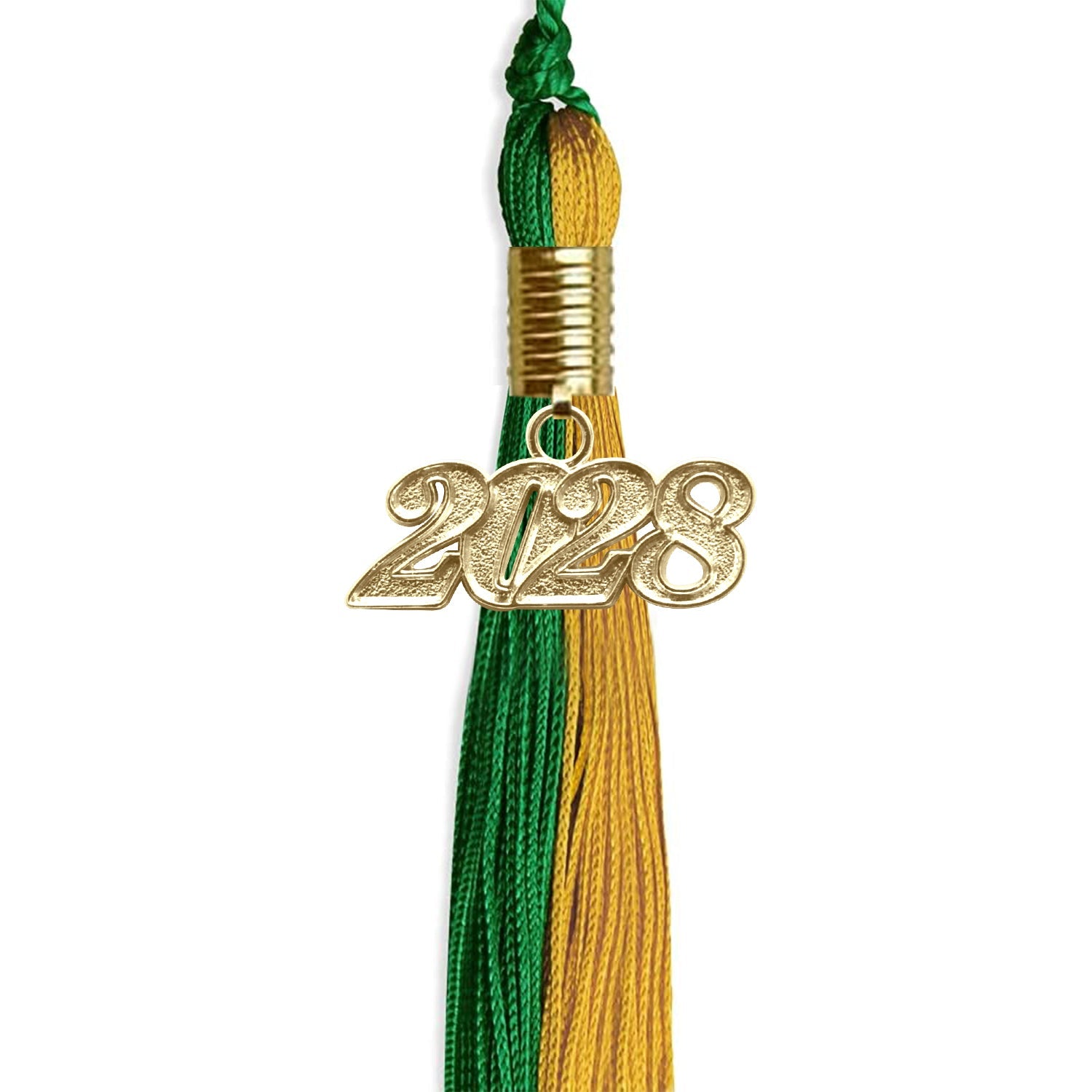 Green/Bright Gold Graduation Tassel with Gold Date Drop - Endea Graduation