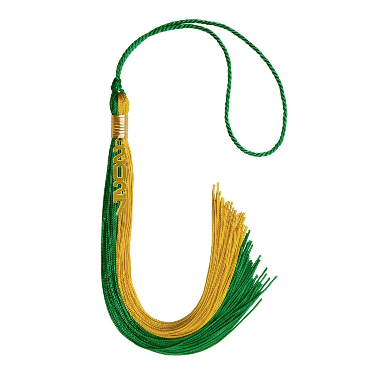 Green/Bright Gold Graduation Tassel with Gold Stacked Date Drop - Endea Graduation