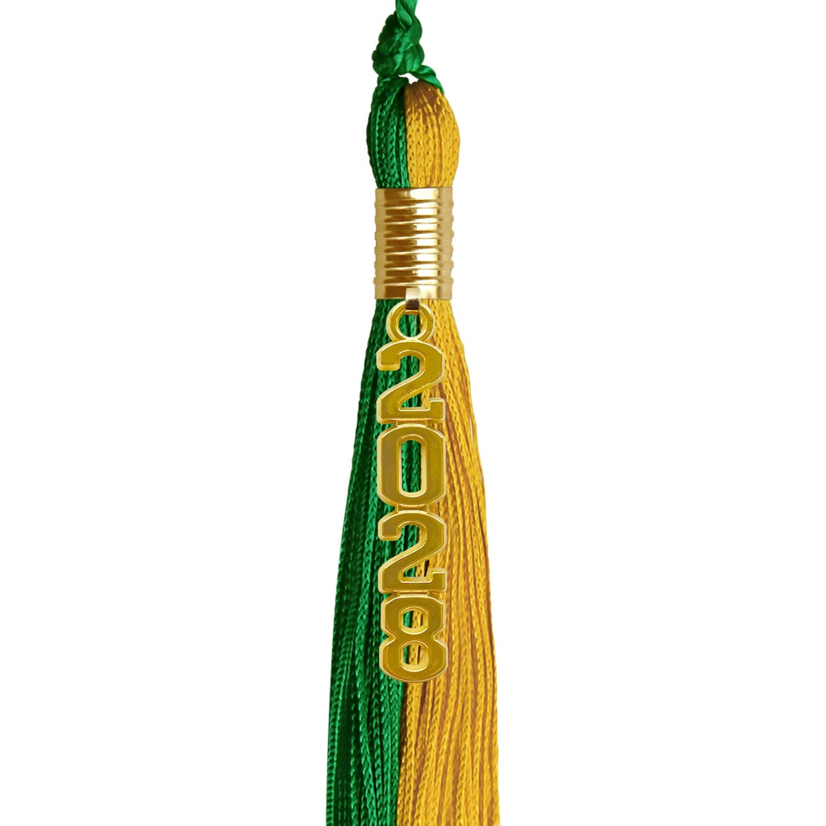 Green/Bright Gold Graduation Tassel with Gold Stacked Date Drop - Endea Graduation
