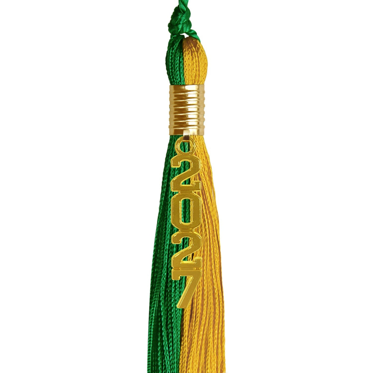 Green/Bright Gold Graduation Tassel with Gold Stacked Date Drop - Endea Graduation