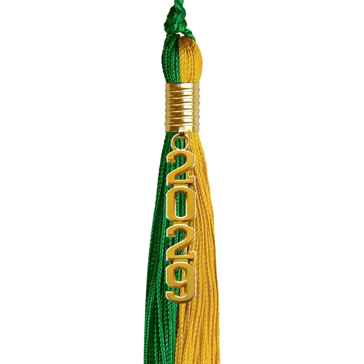 Green/Bright Gold Graduation Tassel with Gold Stacked Date Drop - Endea Graduation