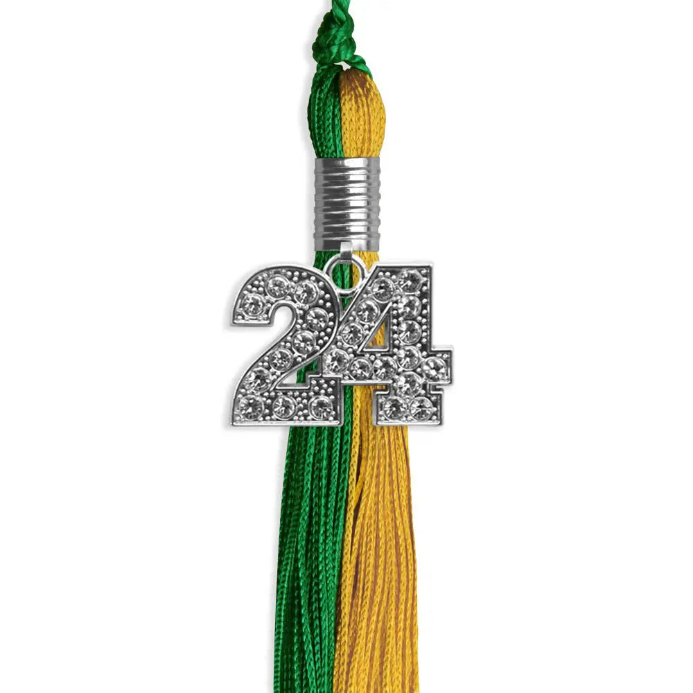 Green/Bright Gold Graduation Tassel with Silver Bling Charm - Endea Graduation