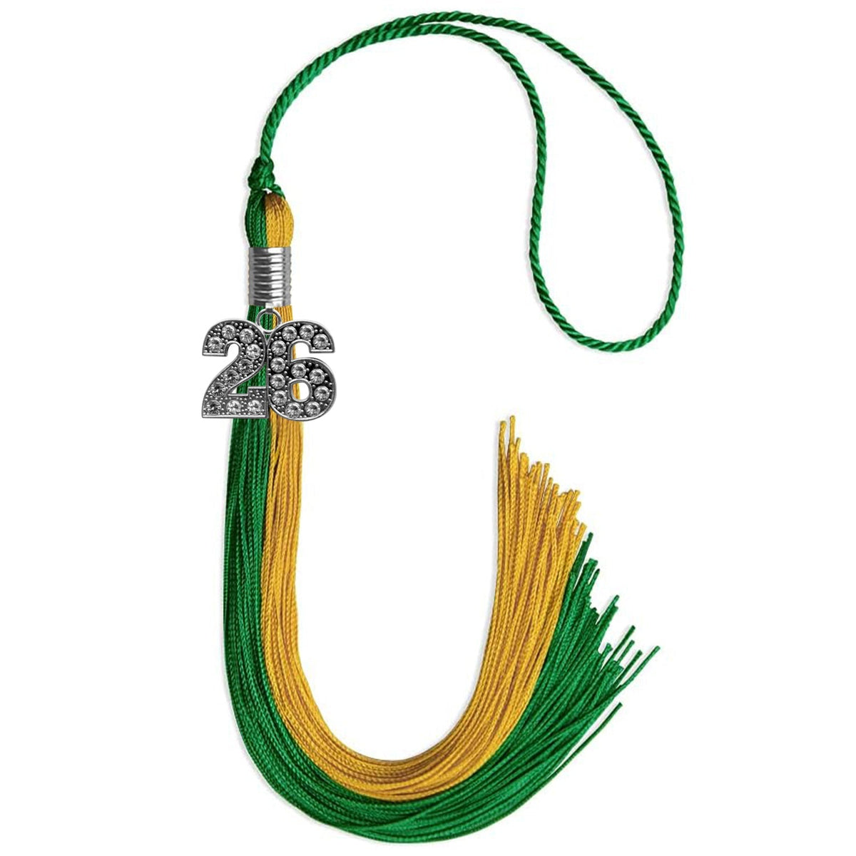 Green/Bright Gold Graduation Tassel with Silver Bling Charm - Endea Graduation