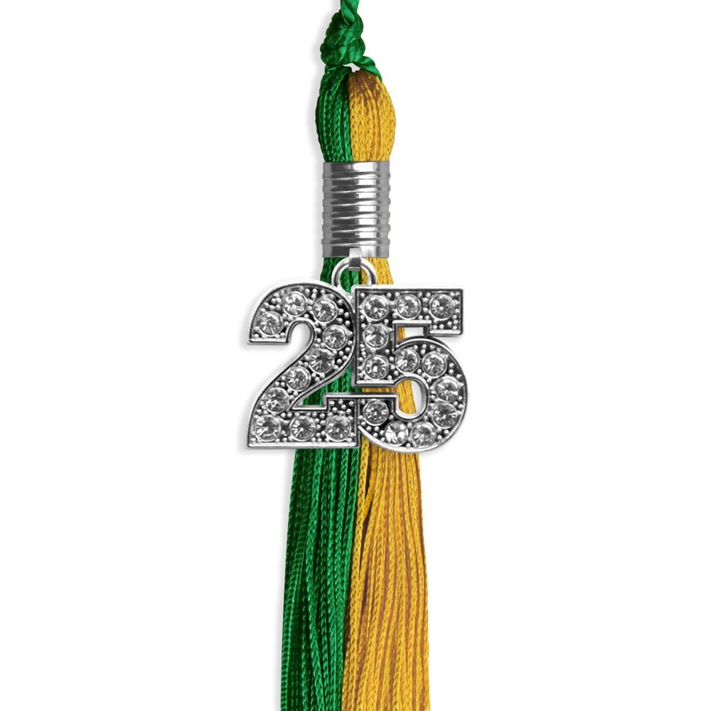 Green/Bright Gold Graduation Tassel with Silver Bling Charm - Endea Graduation