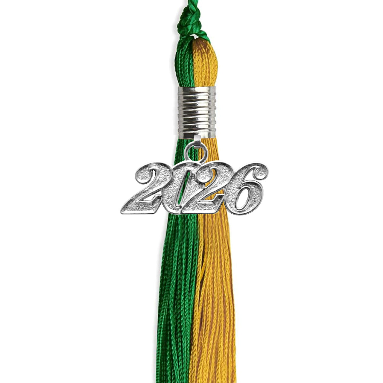 Green/Bright Gold Graduation Tassel with Silver Date Drop - Endea Graduation