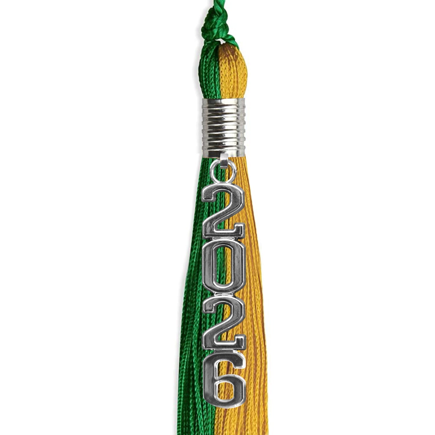 Green/Bright Gold Graduation Tassel with Silver Stacked Date Drop - Endea Graduation