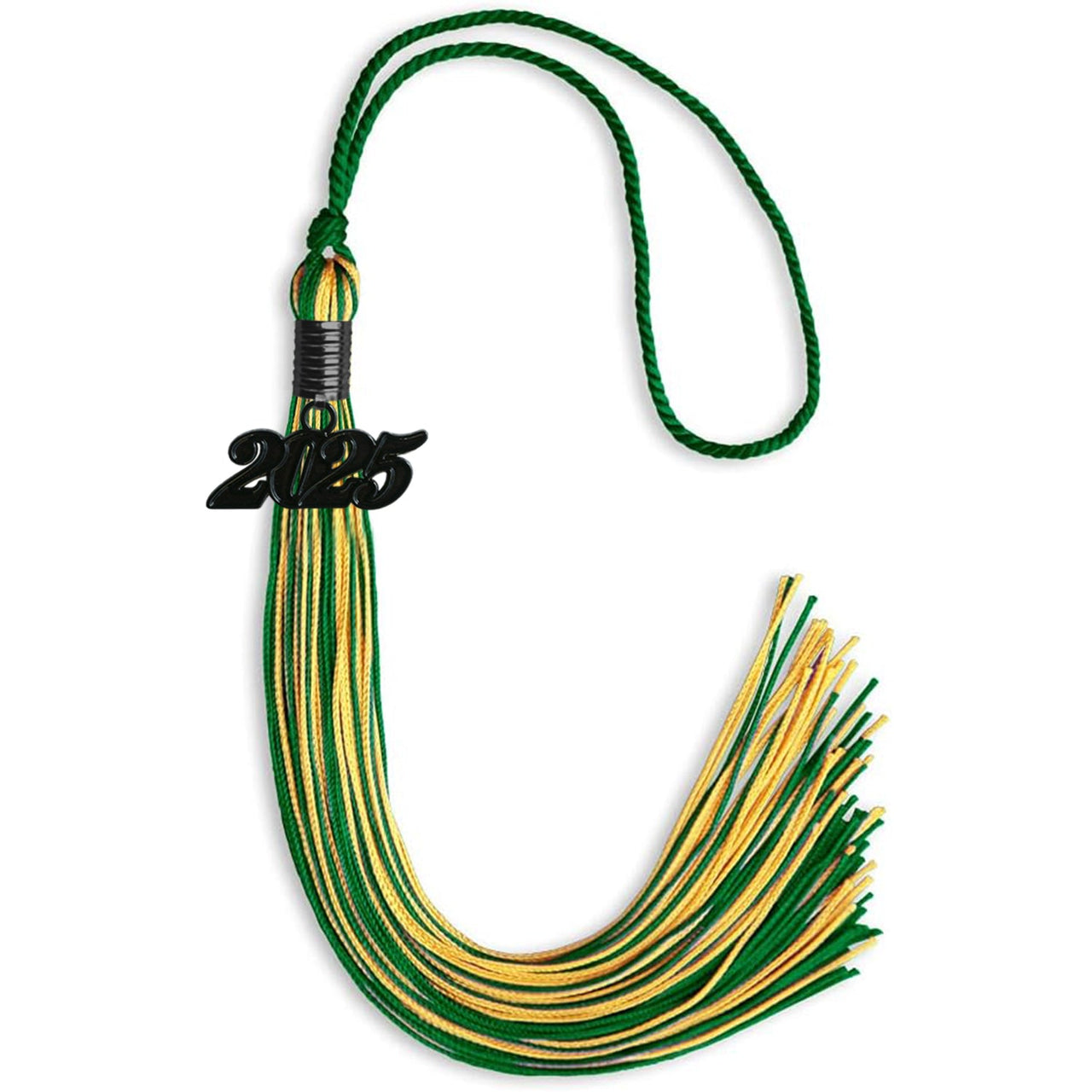 Green/Gold Mixed Color Graduation Tassel with Black Date Drop - Endea Graduation