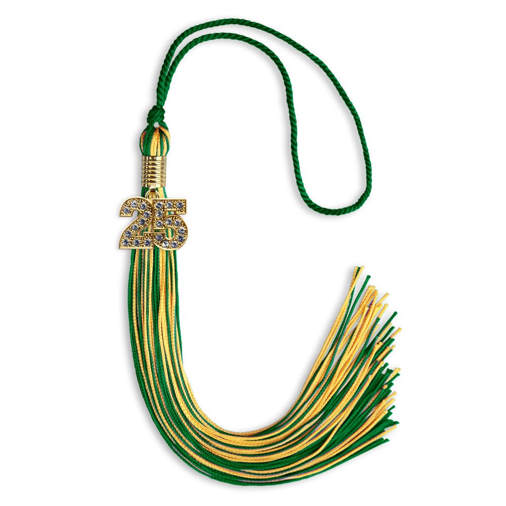 Green/Gold Mixed Color Graduation Tassel with Gold Date Drop - Endea Graduation