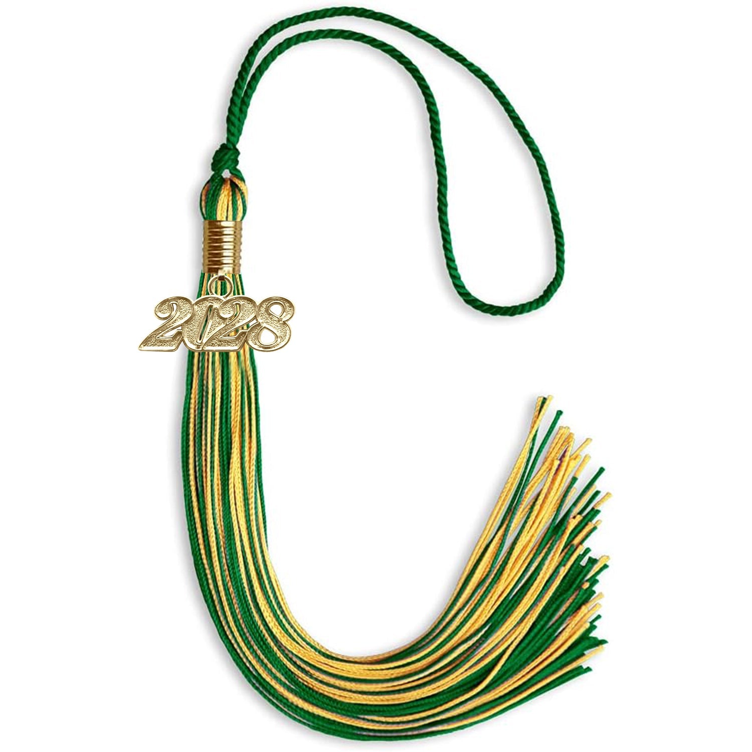 Green/Gold Mixed Color Graduation Tassel with Gold Date Drop - Endea Graduation