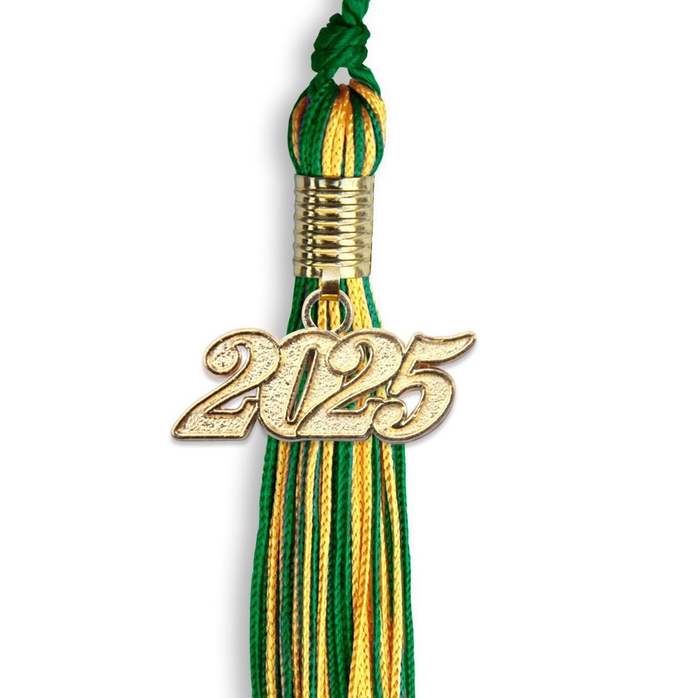 Green/Gold Mixed Color Graduation Tassel with Gold Date Drop - Endea Graduation