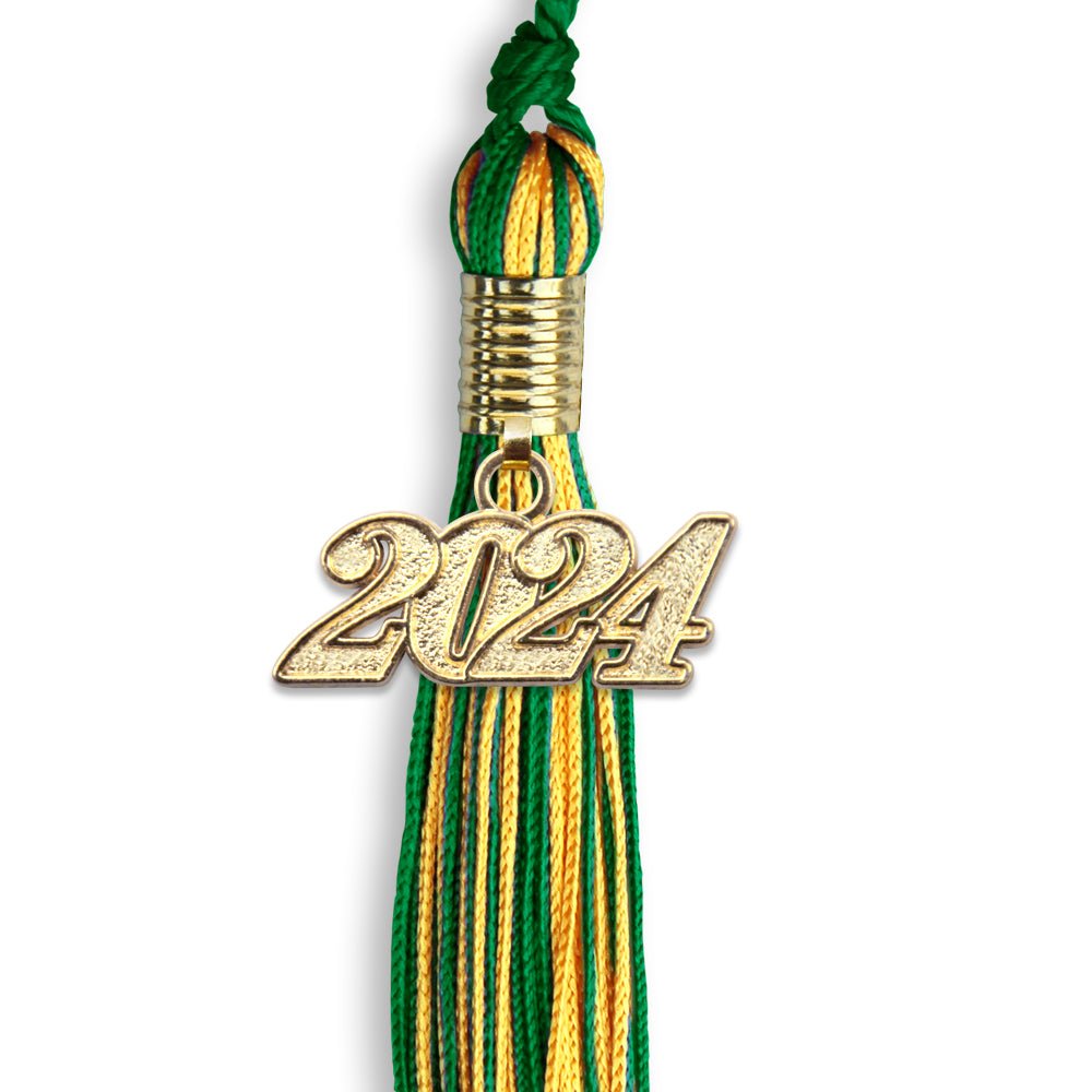 Green/Gold Mixed Color Graduation Tassel with Gold Date Drop - Endea Graduation