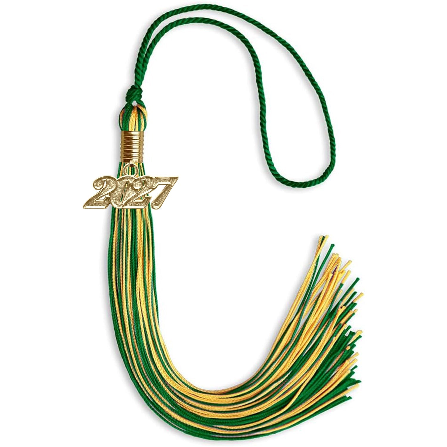 Green/Gold Mixed Color Graduation Tassel with Gold Date Drop - Endea Graduation