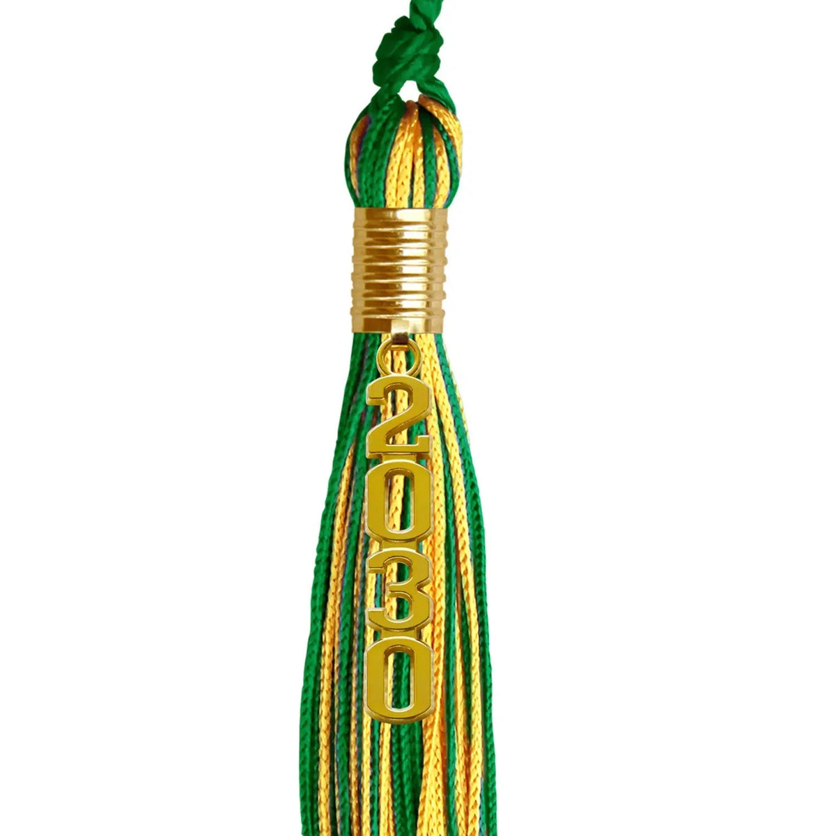 Green/Gold Mixed Color Graduation Tassel with Gold Stacked Date Drop - Endea Graduation
