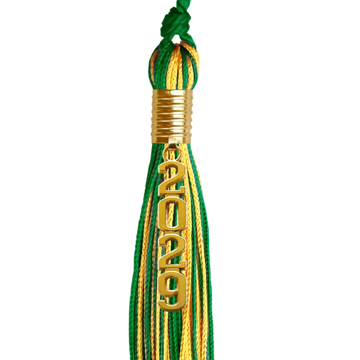 Green/Gold Mixed Color Graduation Tassel with Gold Stacked Date Drop - Endea Graduation