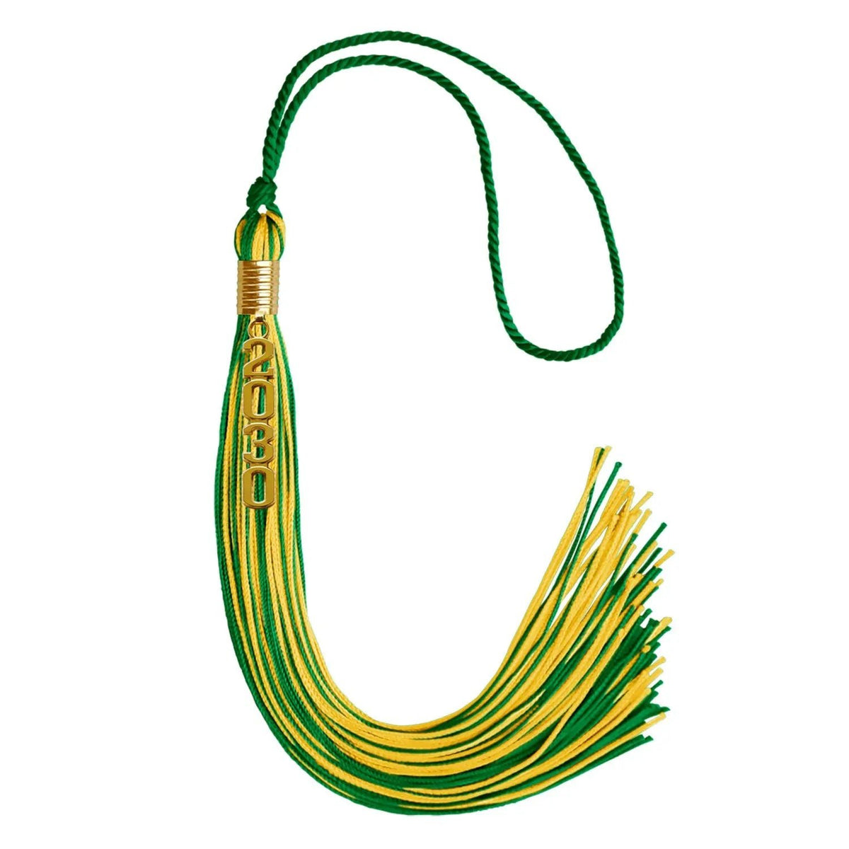 Green/Gold Mixed Color Graduation Tassel with Gold Stacked Date Drop - Endea Graduation
