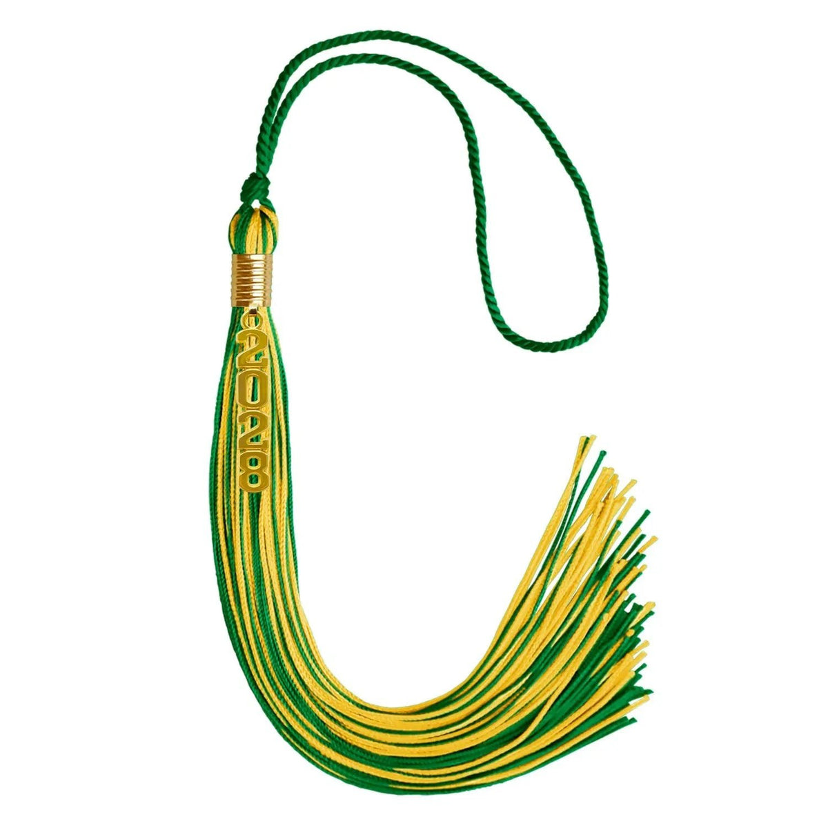 Green/Gold Mixed Color Graduation Tassel with Gold Stacked Date Drop - Endea Graduation