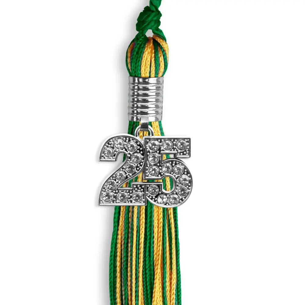 Green/Gold Mixed Color Graduation Tassel with Silver Bling Charm - Endea Graduation