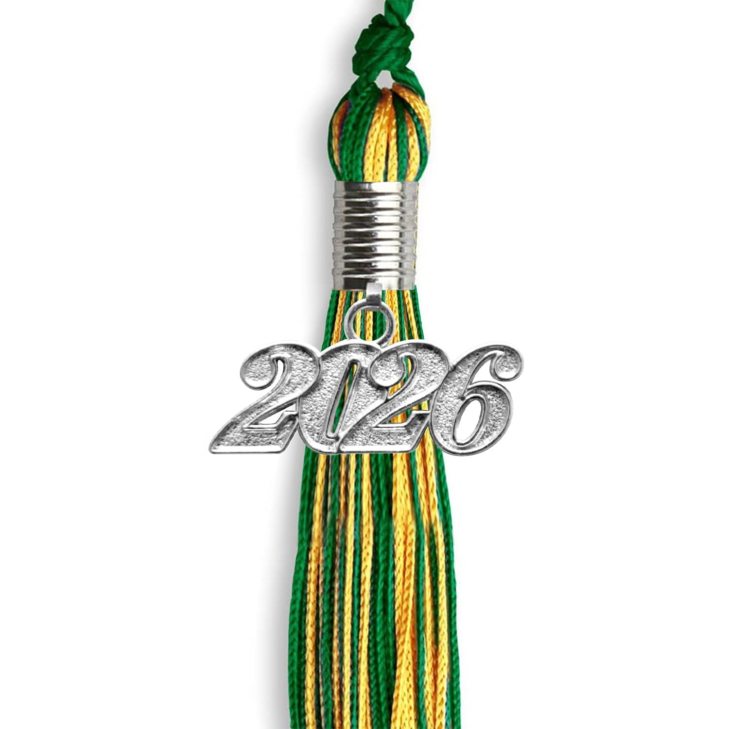 Green/Gold Mixed Color Graduation Tassel with Silver Date Drop - Endea Graduation