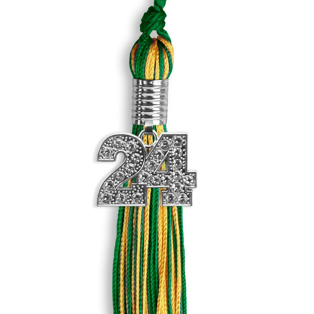 Green/Gold Mixed Color Graduation Tassel with Silver Date Drop - Endea Graduation