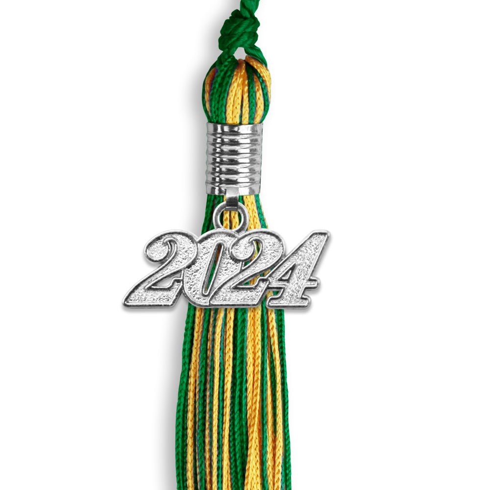 Green/Gold Mixed Color Graduation Tassel with Silver Date Drop - Endea Graduation