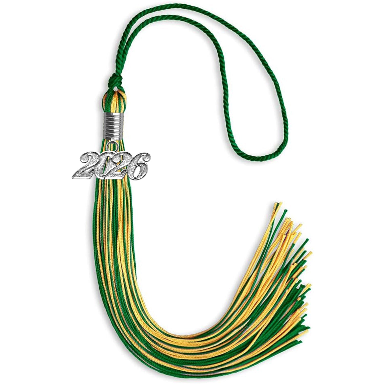 Green/Gold Mixed Color Graduation Tassel with Silver Date Drop - Endea Graduation