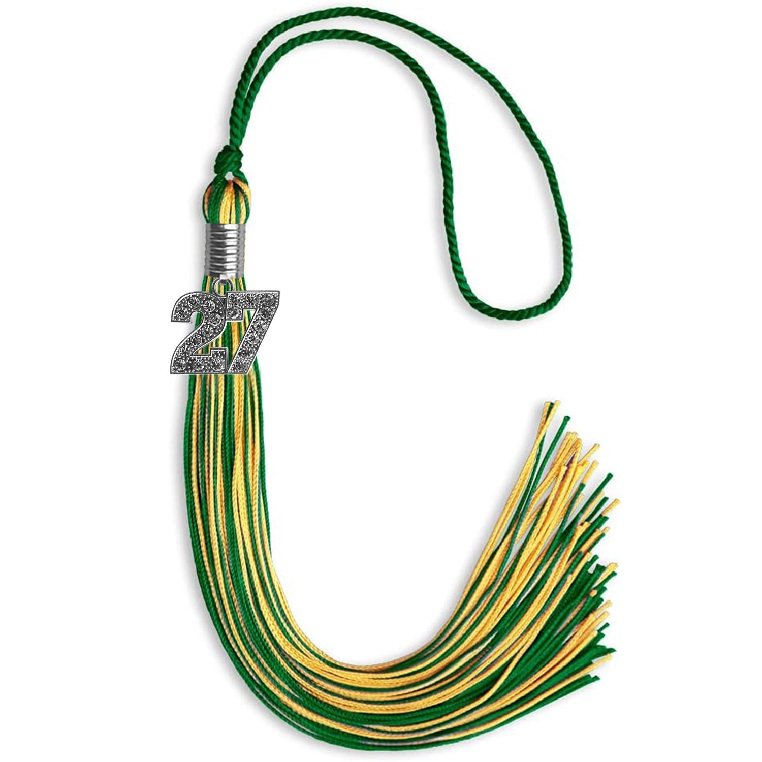 Green/Gold Mixed Color Graduation Tassel with Silver Date Drop - Endea Graduation