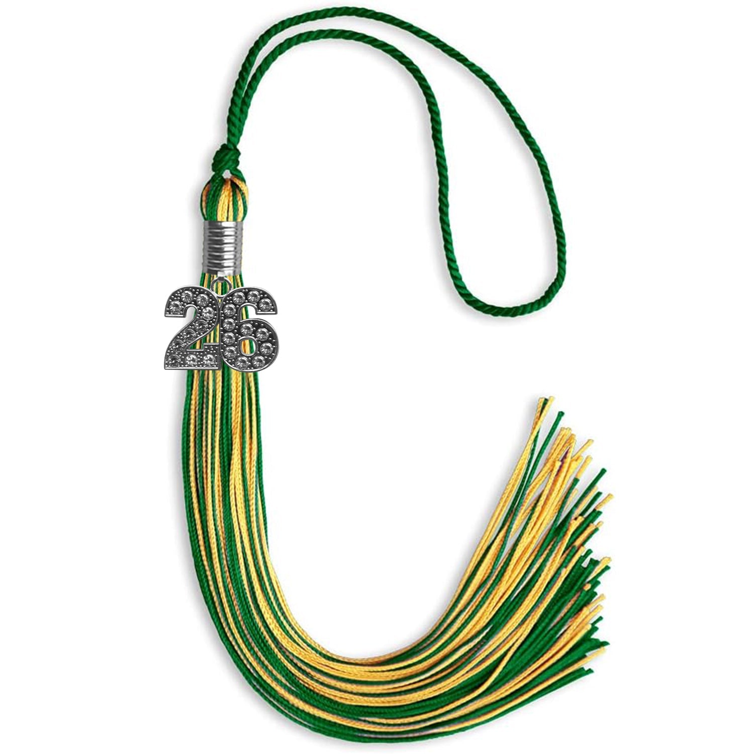 Green/Gold Mixed Color Graduation Tassel with Silver Date Drop - Endea Graduation