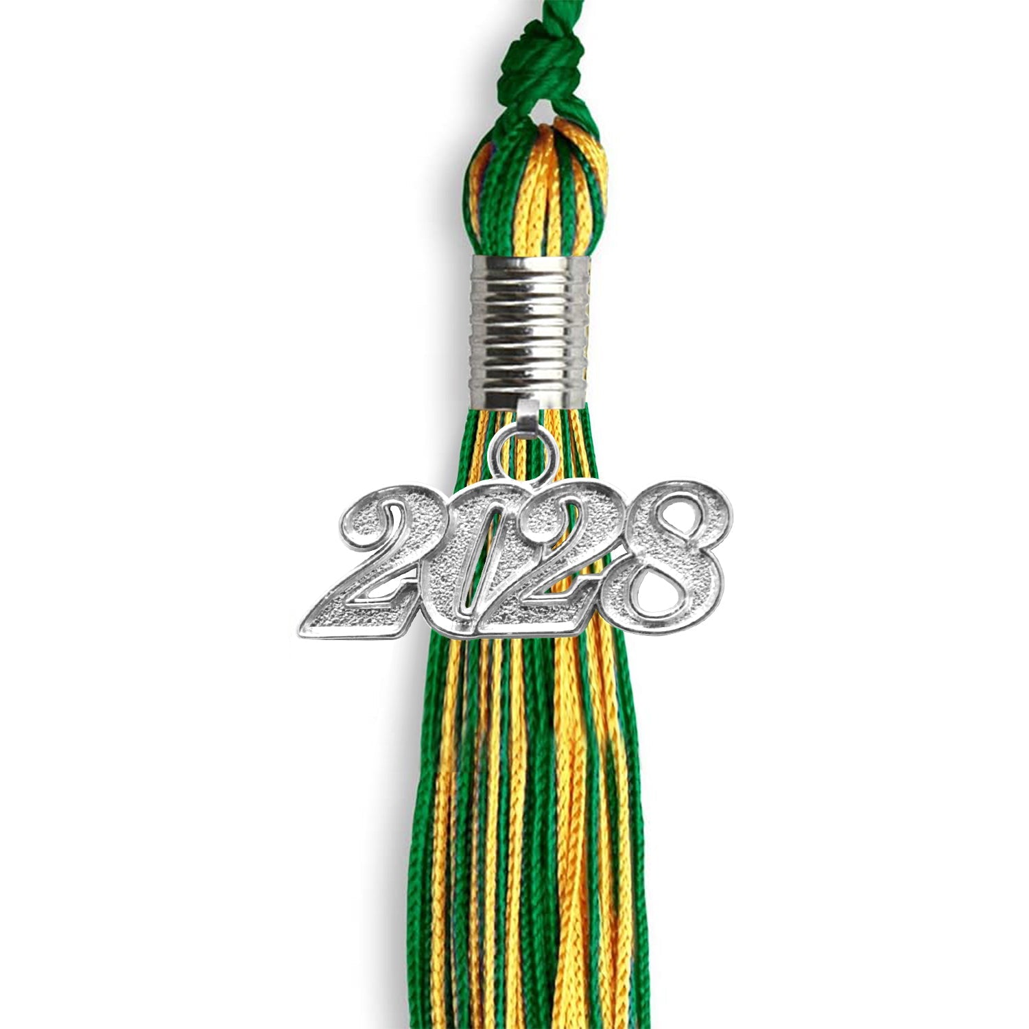 Green/Gold Mixed Color Graduation Tassel with Silver Date Drop - Endea Graduation