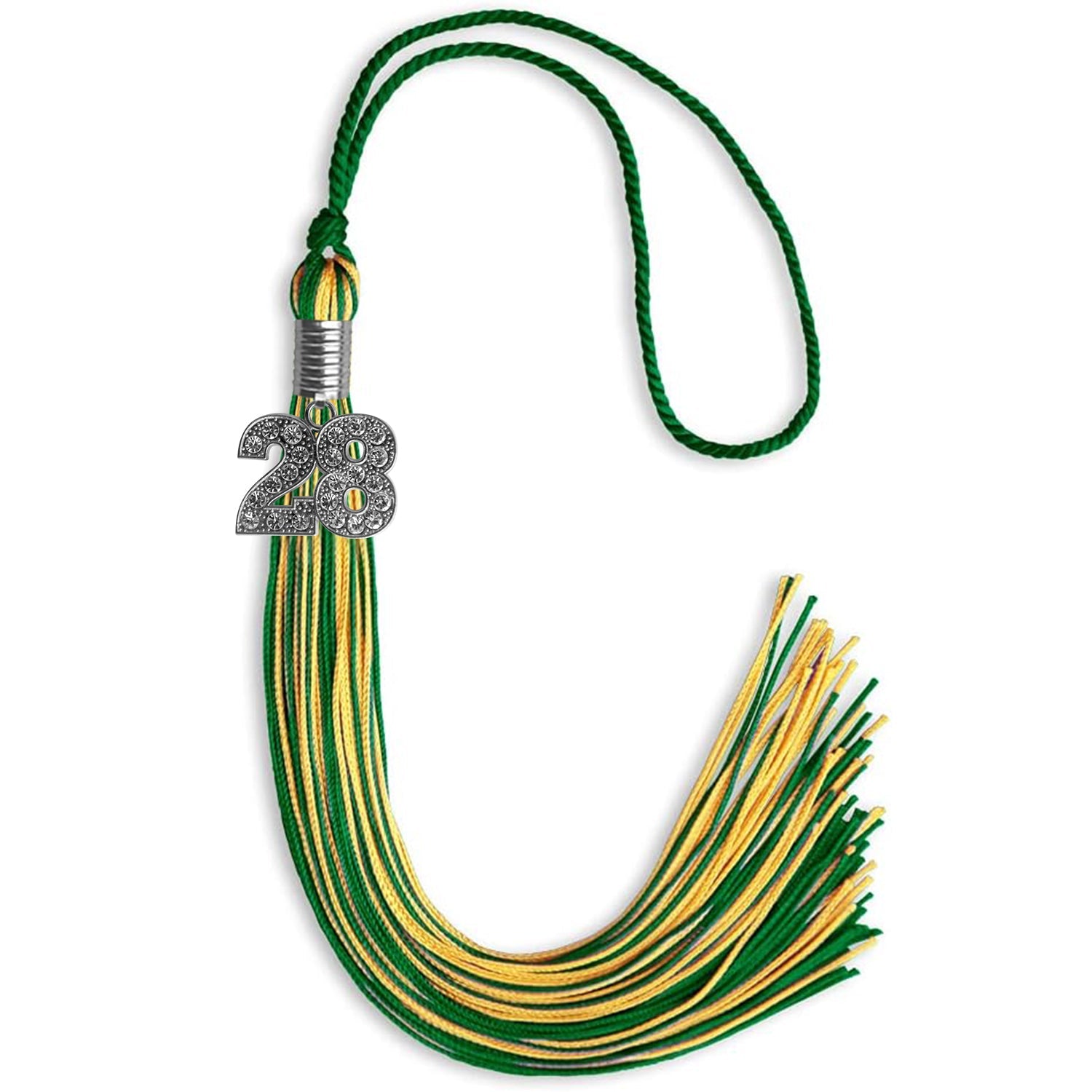 Green/Gold Mixed Color Graduation Tassel with Silver Date Drop - Endea Graduation