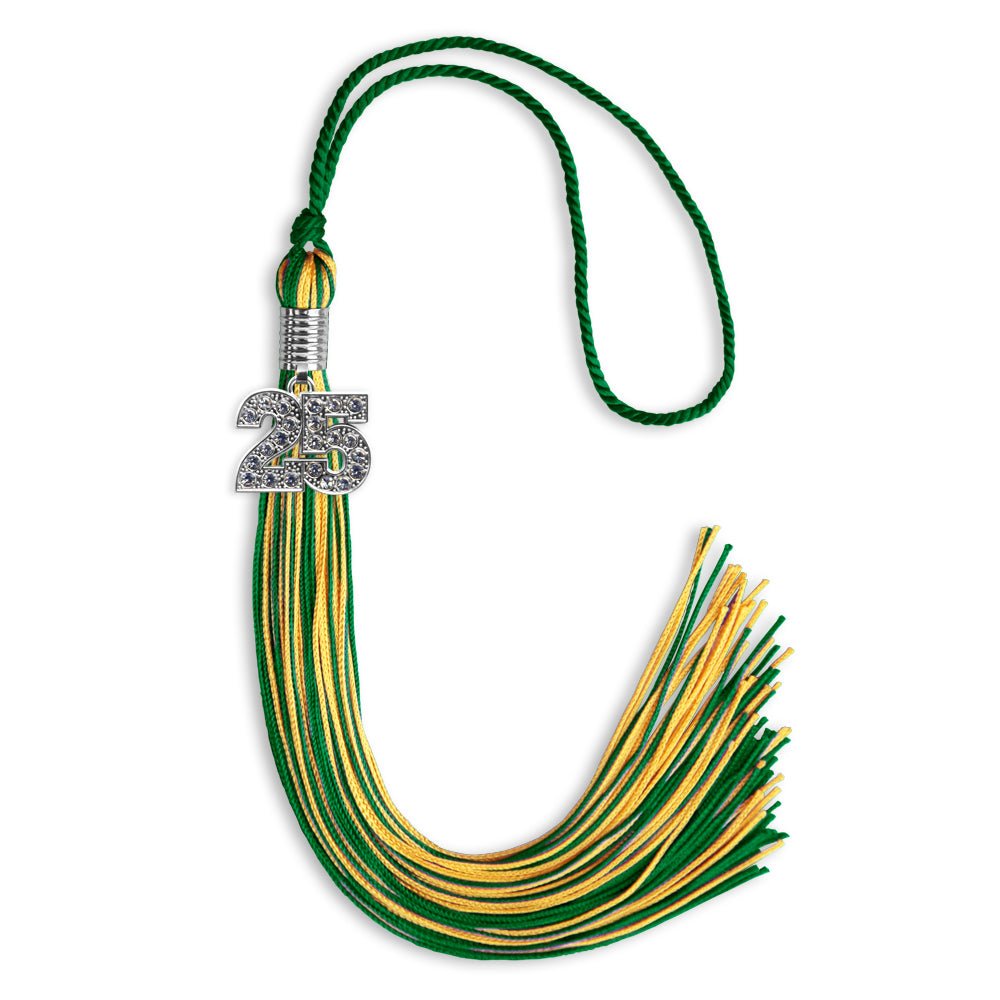 Green/Gold Mixed Color Graduation Tassel with Silver Date Drop - Endea Graduation