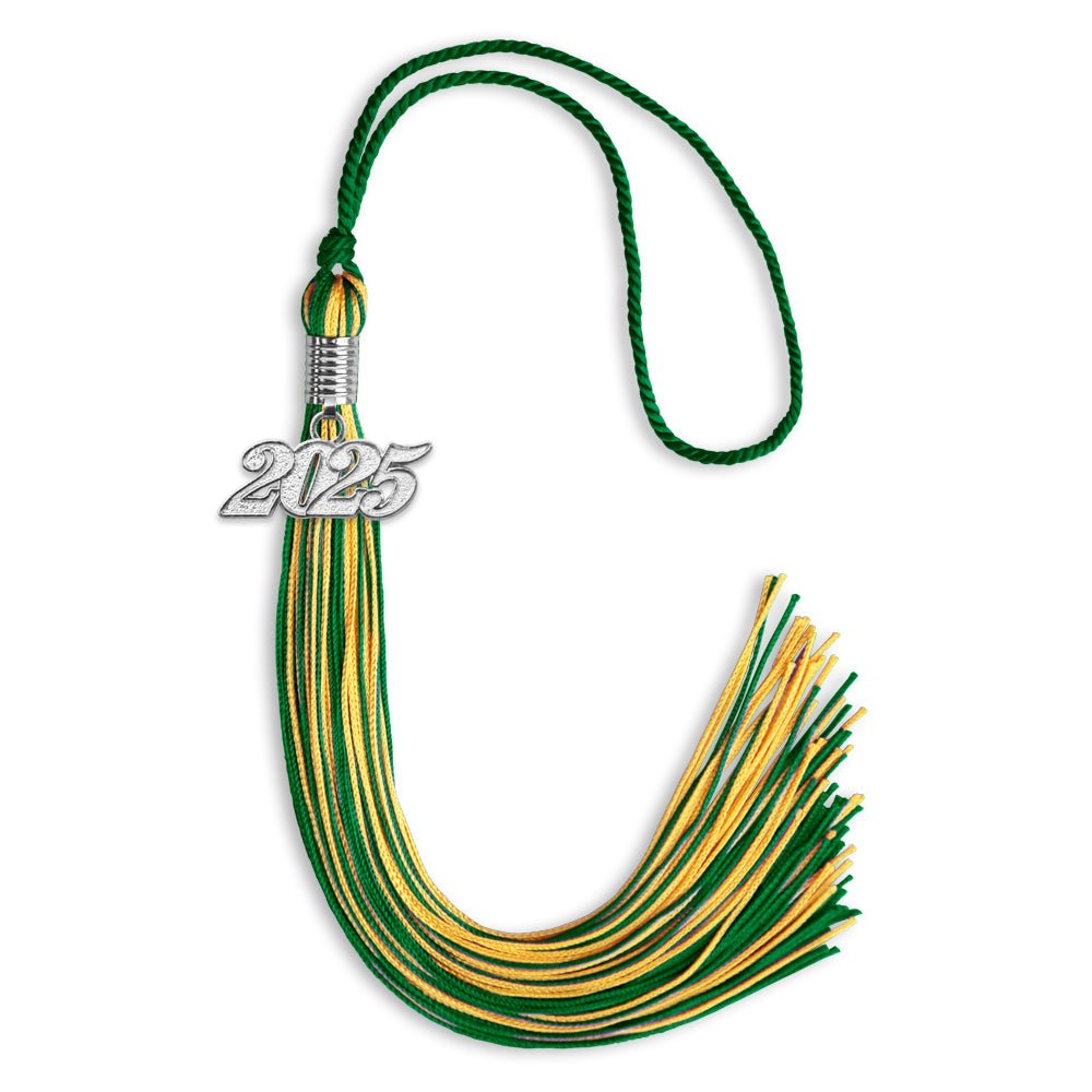 Green/Gold Mixed Color Graduation Tassel with Silver Date Drop - Endea Graduation