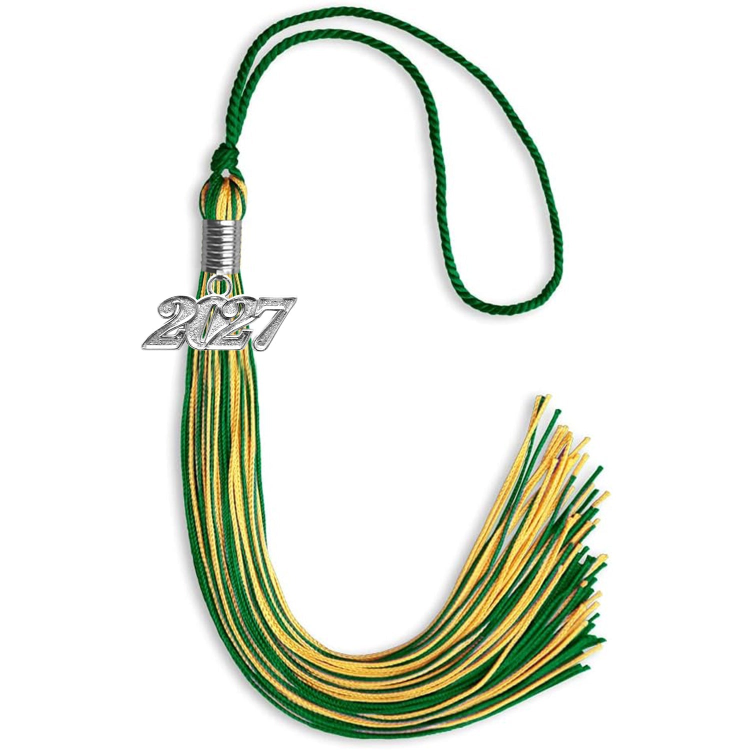 Green/Gold Mixed Color Graduation Tassel with Silver Date Drop - Endea Graduation