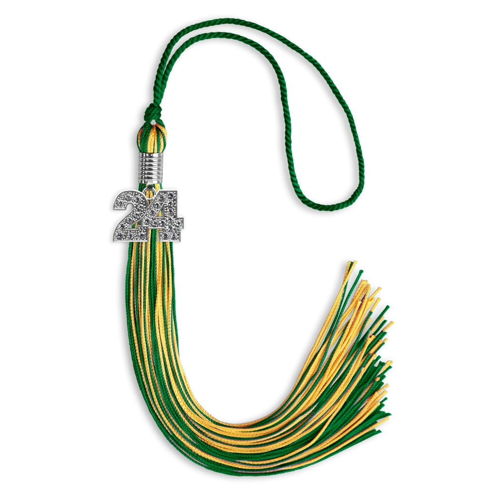 Green/Gold Mixed Color Graduation Tassel with Silver Date Drop - Endea Graduation