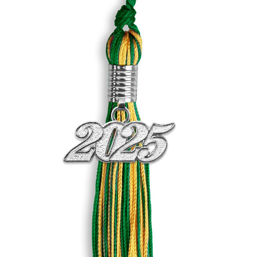 Green/Gold Mixed Color Graduation Tassel with Silver Date Drop - Endea Graduation