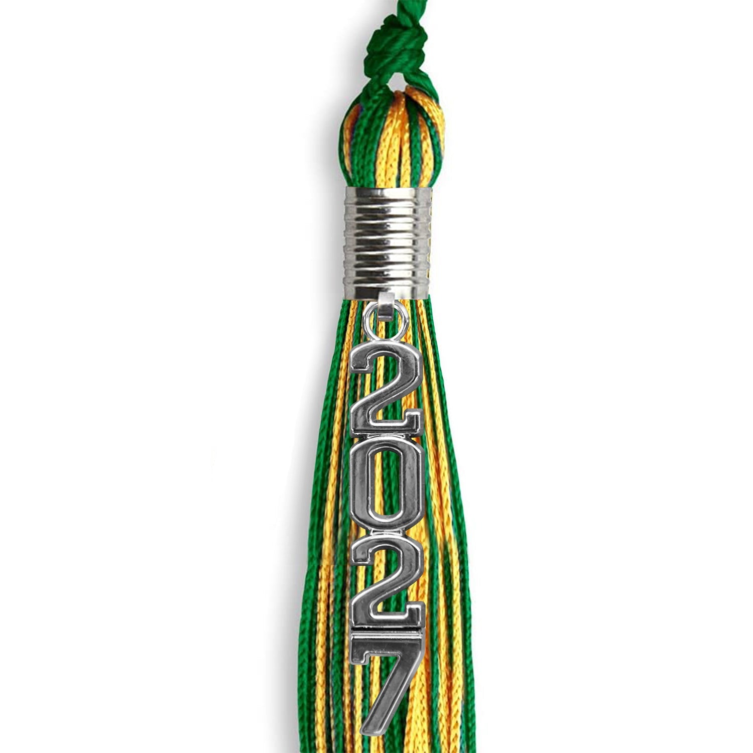 Green/Gold Mixed Color Graduation Tassel with Stacked Silver Date Drop - Endea Graduation