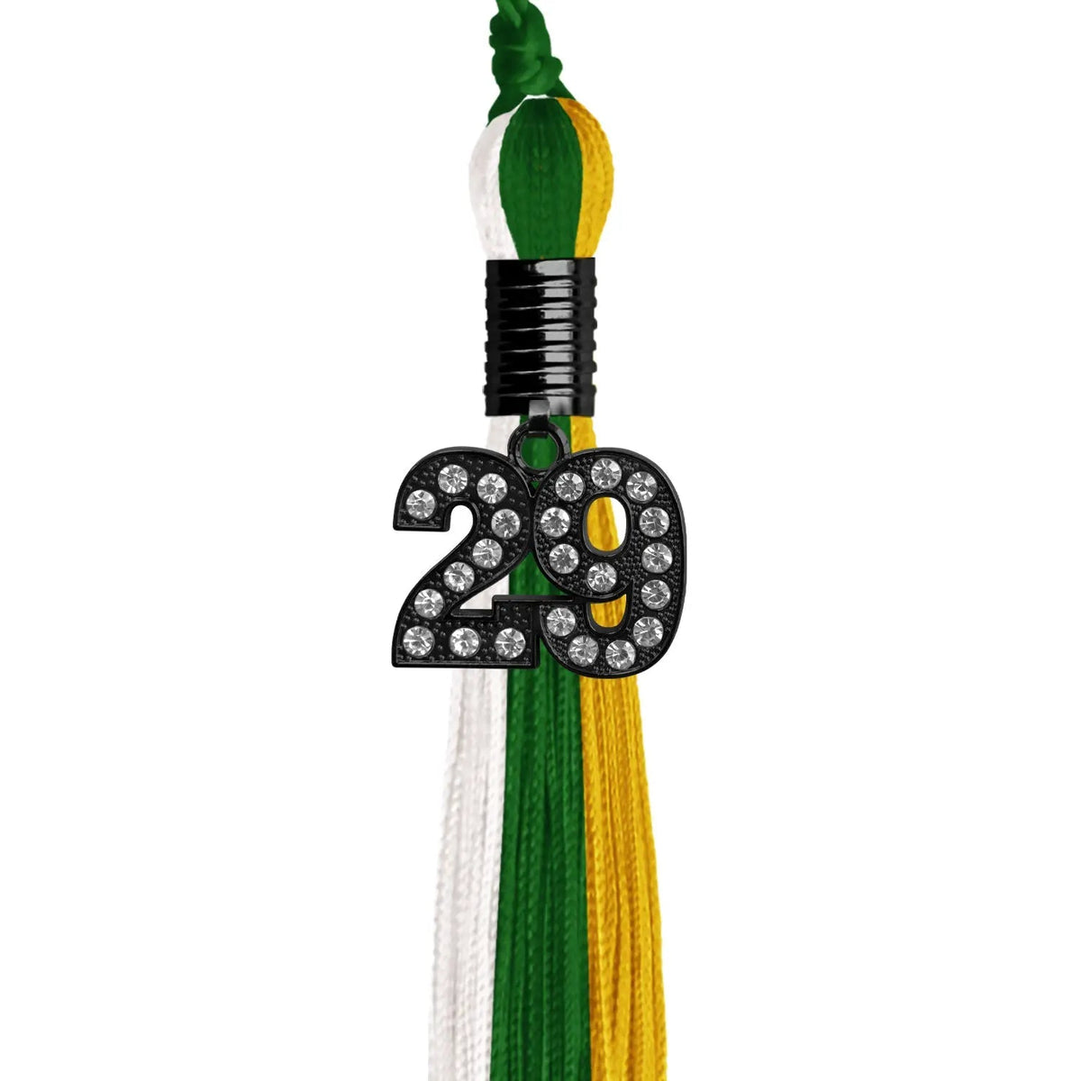 Green/Gold/White Graduation Tassel with Black Bling Charm - Endea Graduation