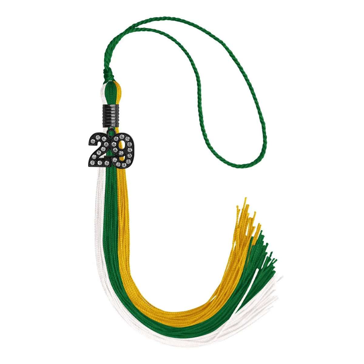 Green/Gold/White Graduation Tassel with Black Bling Charm - Endea Graduation