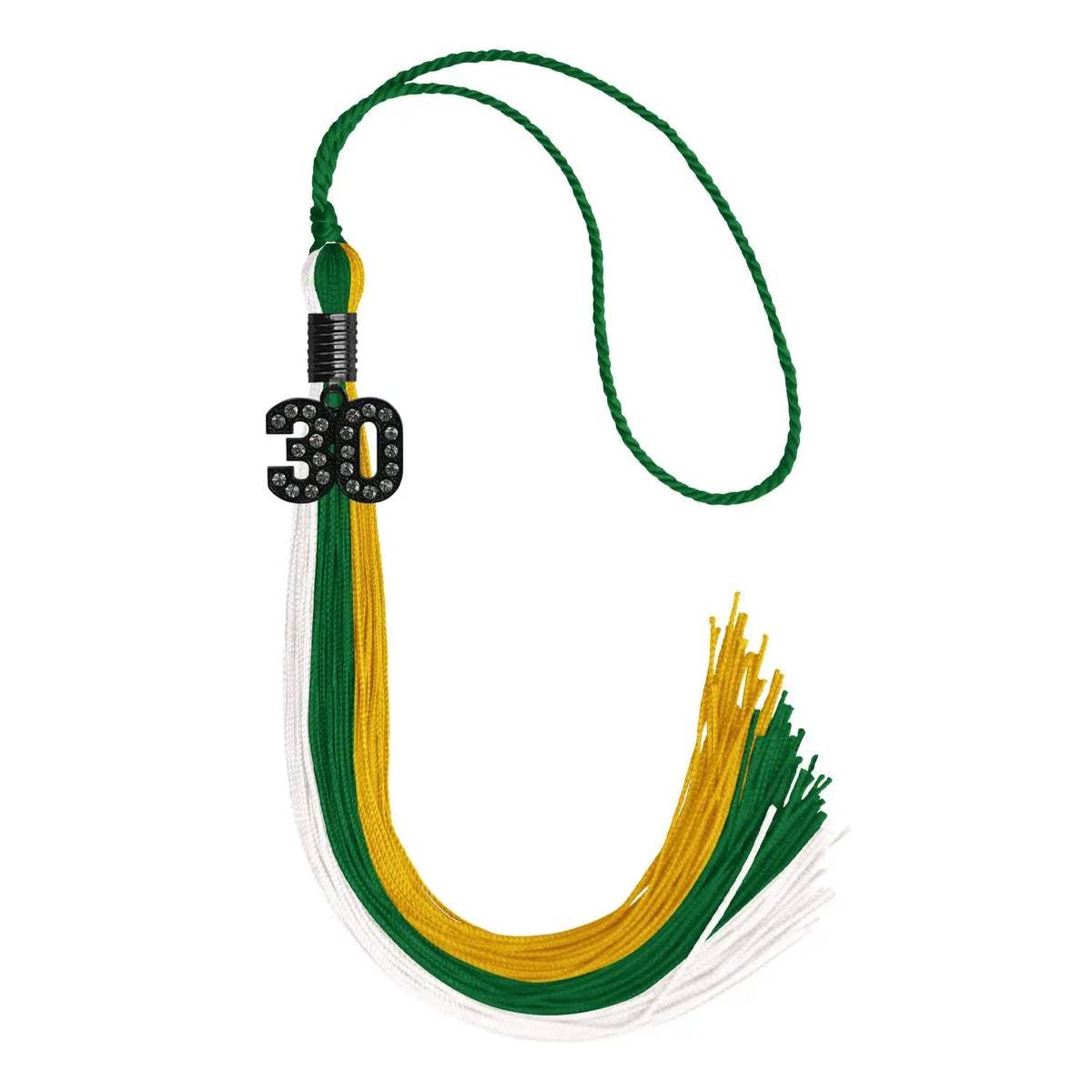 Green/Gold/White Graduation Tassel with Black Bling Charm - Endea Graduation