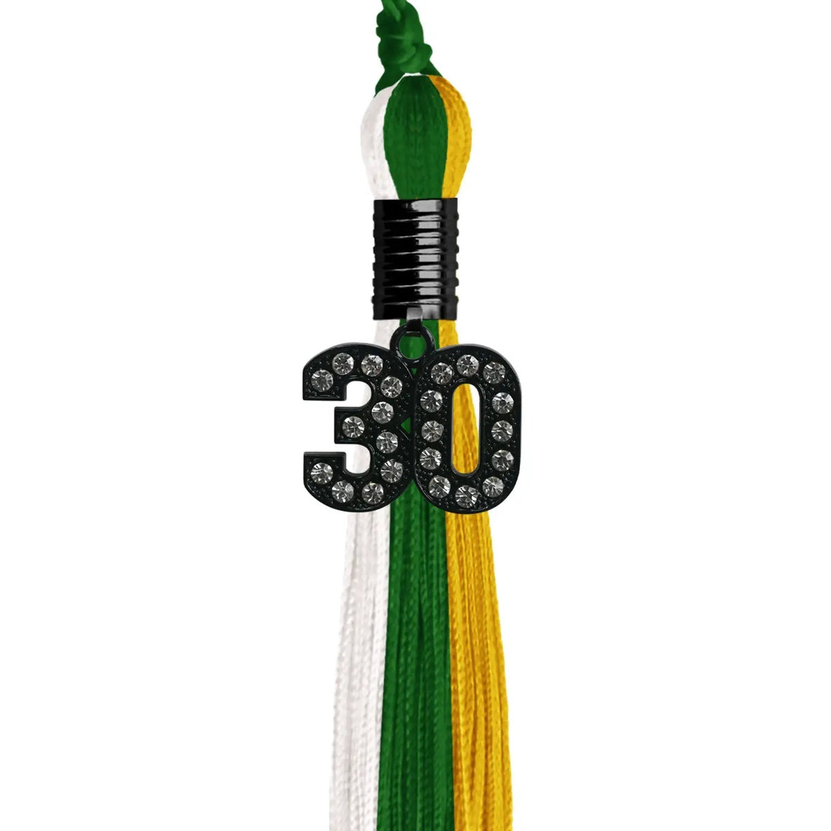 Green/Gold/White Graduation Tassel with Black Bling Charm - Endea Graduation