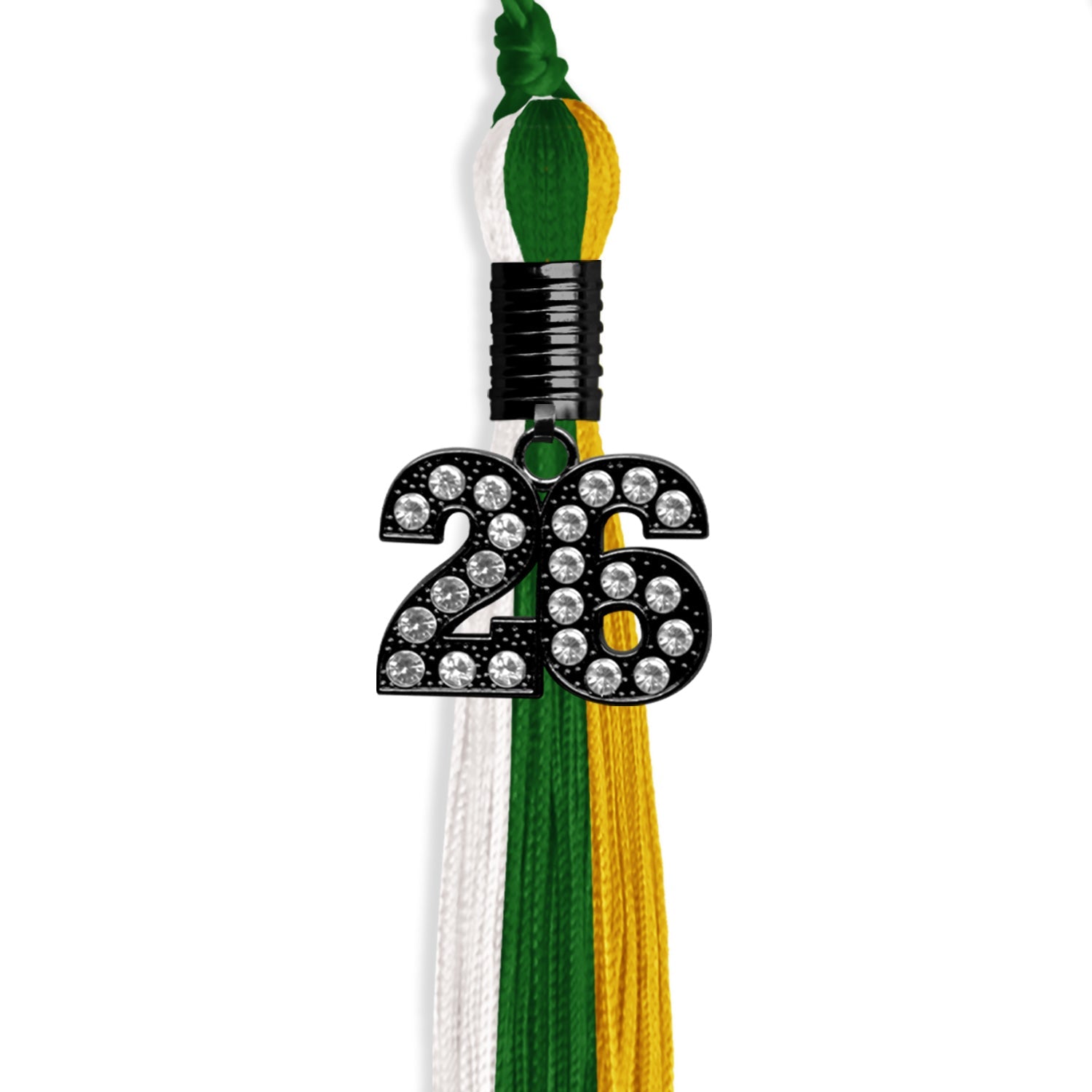 Green/Gold/White Graduation Tassel with Black Date Drop - Endea Graduation