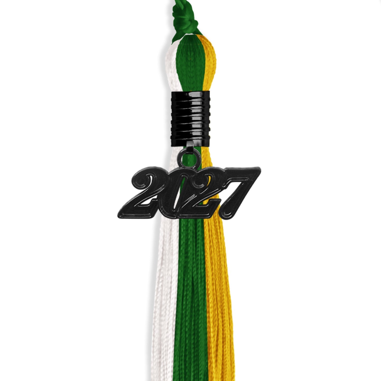 Green/Gold/White Graduation Tassel with Black Date Drop - Endea Graduation