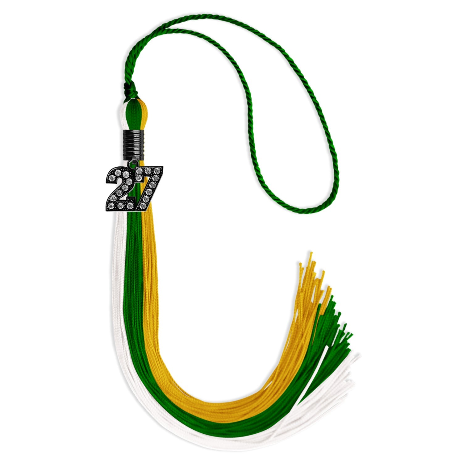 Green/Gold/White Graduation Tassel with Black Date Drop - Endea Graduation