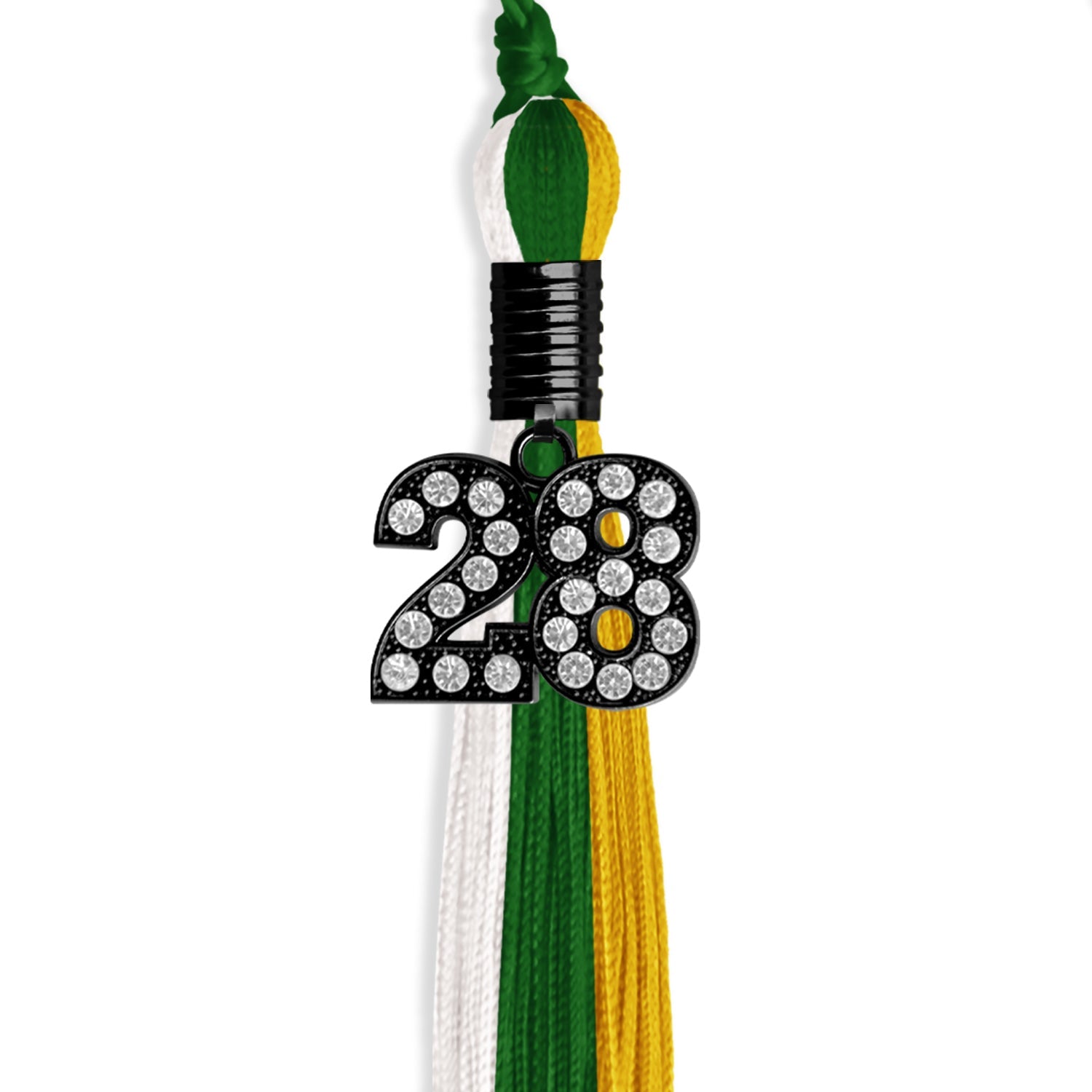 Green/Gold/White Graduation Tassel with Black Date Drop - Endea Graduation