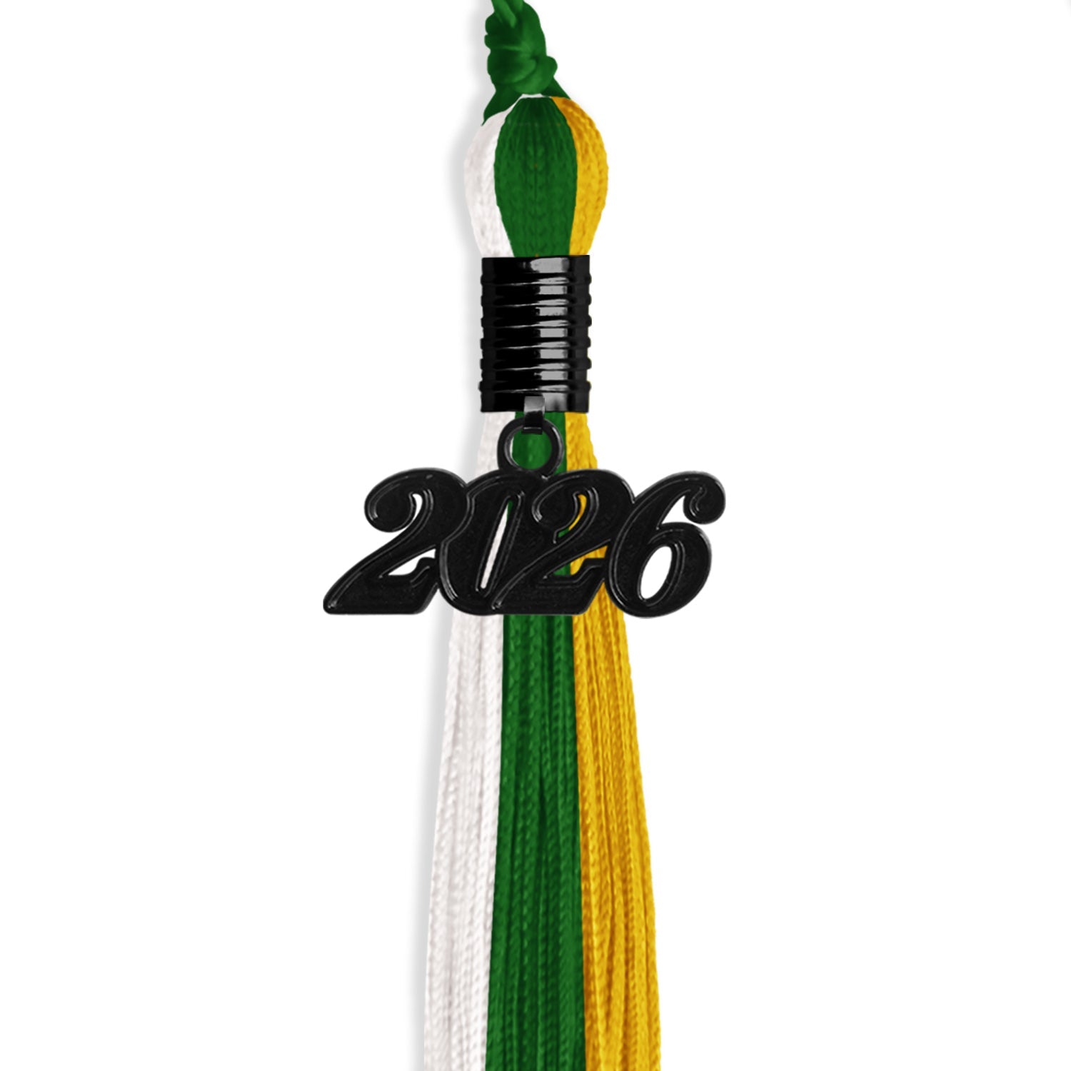 Green/Gold/White Graduation Tassel with Black Date Drop - Endea Graduation