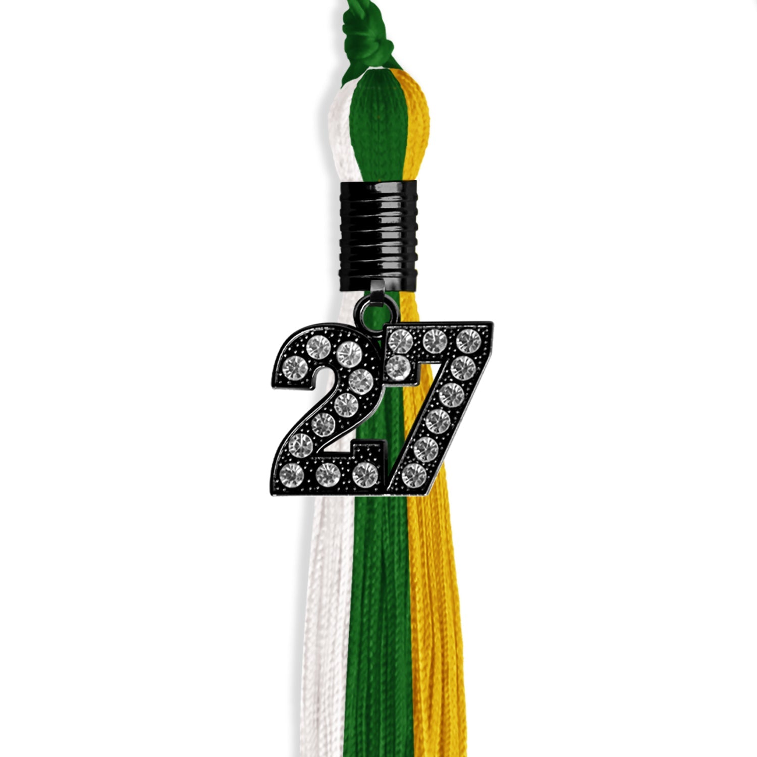 Green/Gold/White Graduation Tassel with Black Date Drop - Endea Graduation