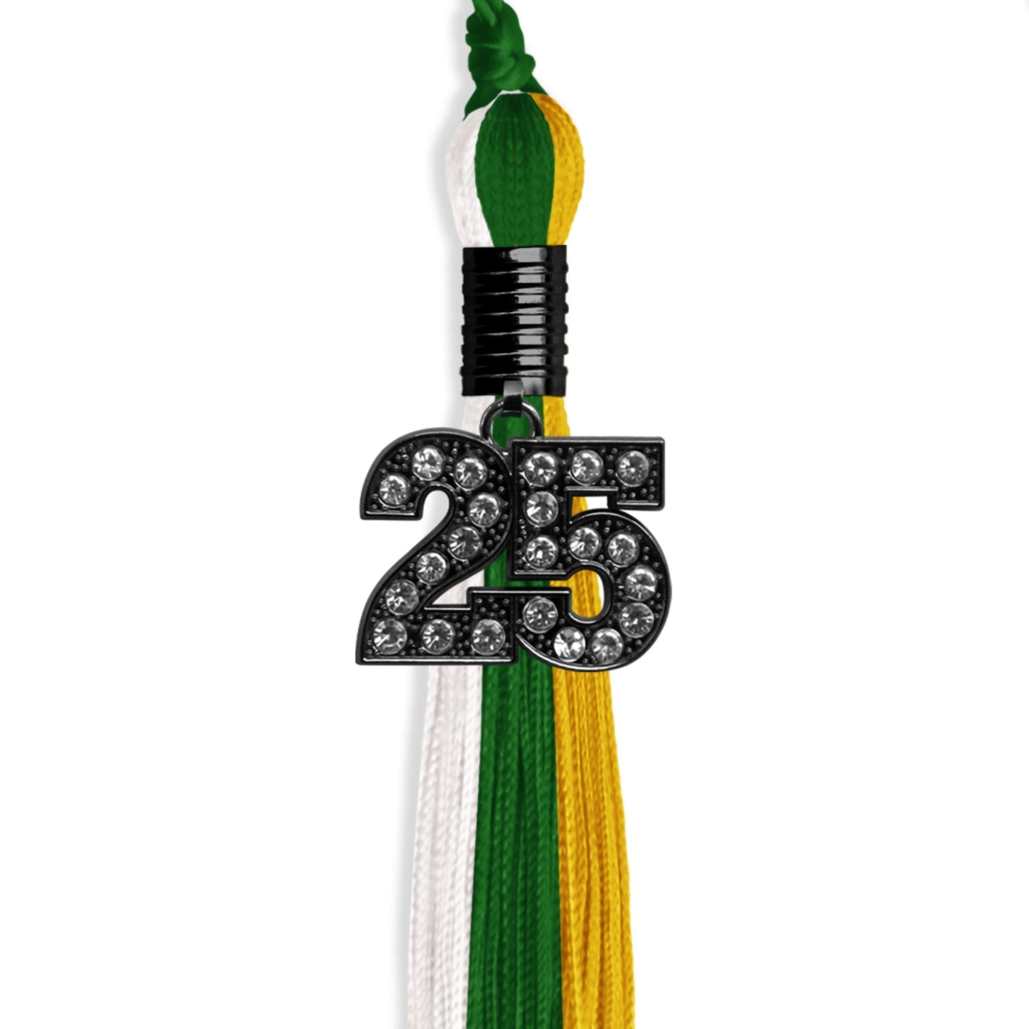 Green/Gold/White Graduation Tassel with Black Date Drop - Endea Graduation