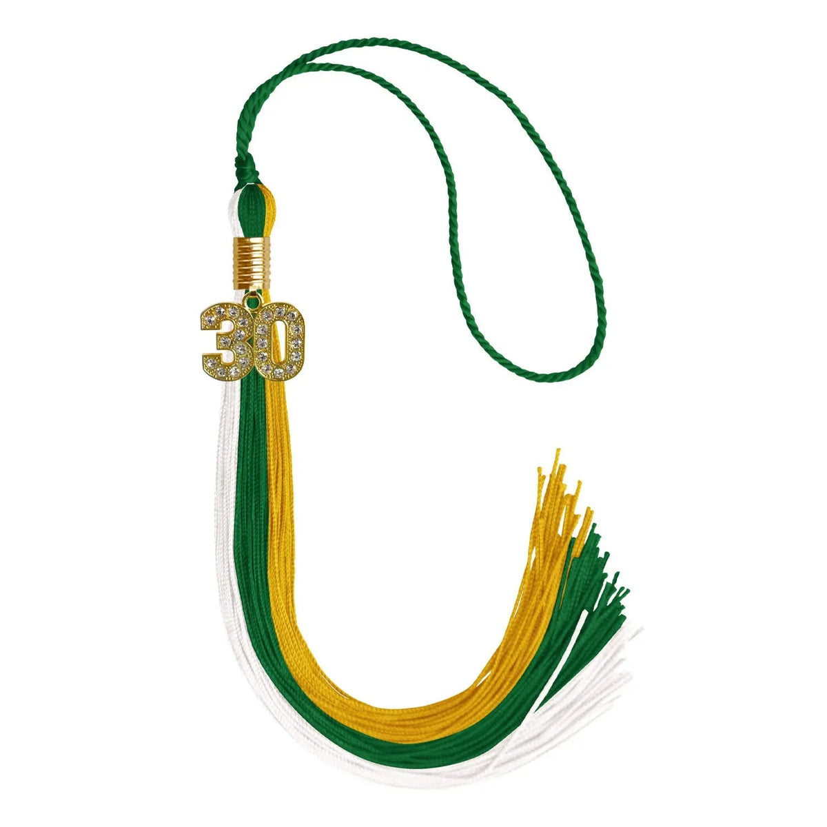 Green/Gold/White Graduation Tassel with Gold Bling Charm - Endea Graduation