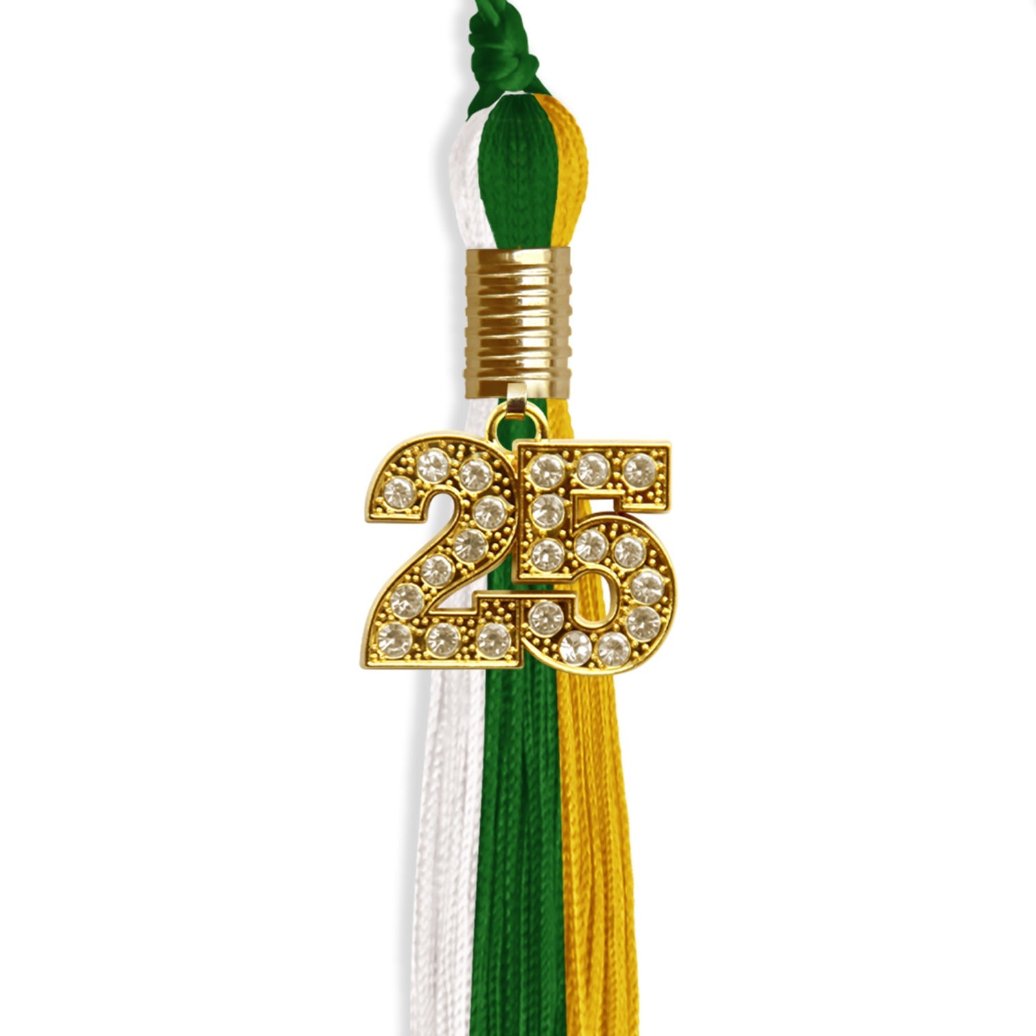 Green/Gold/White Graduation Tassel with Gold Date Drop - Endea Graduation