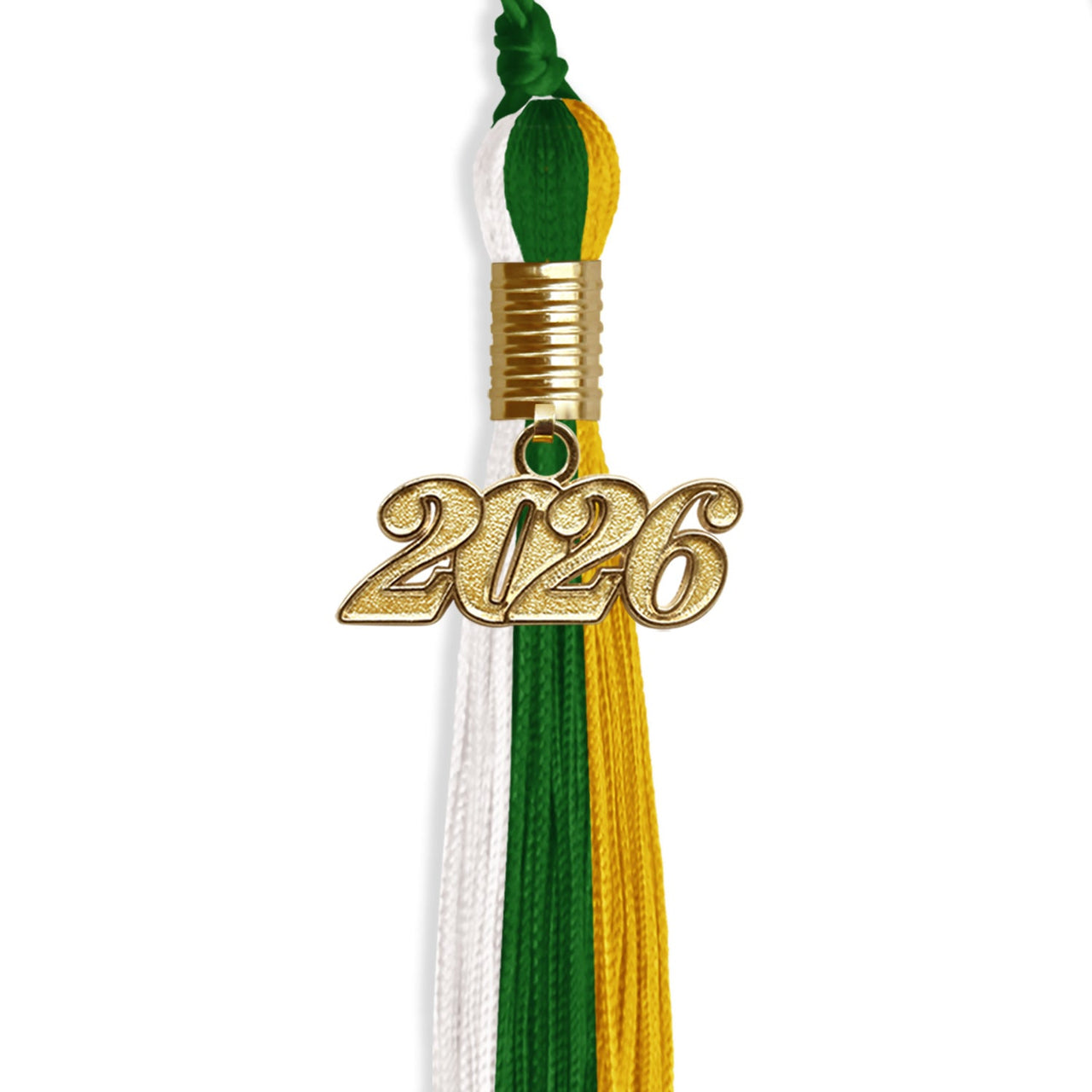 Green/Gold/White Graduation Tassel with Gold Date Drop - Endea Graduation