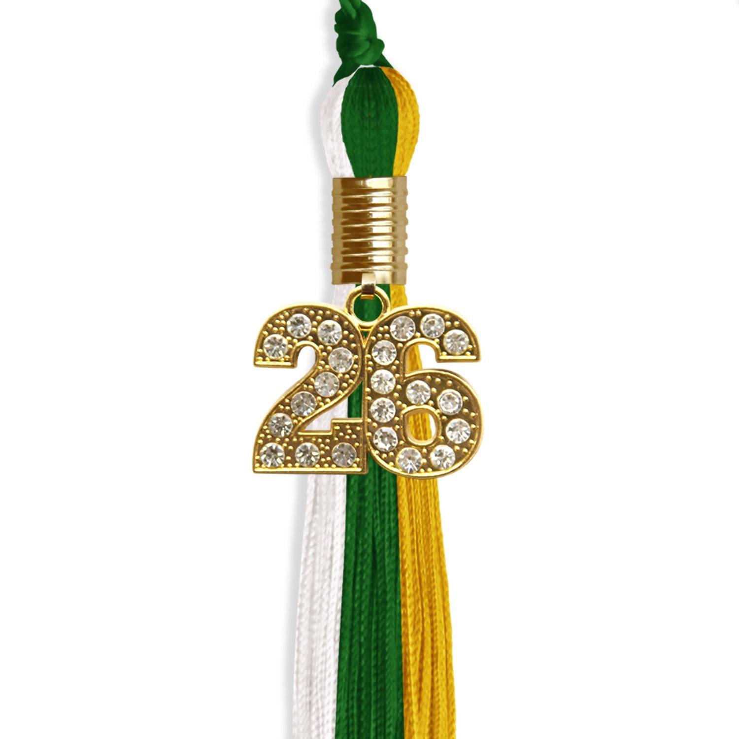 Green/Gold/White Graduation Tassel with Gold Date Drop - Endea Graduation